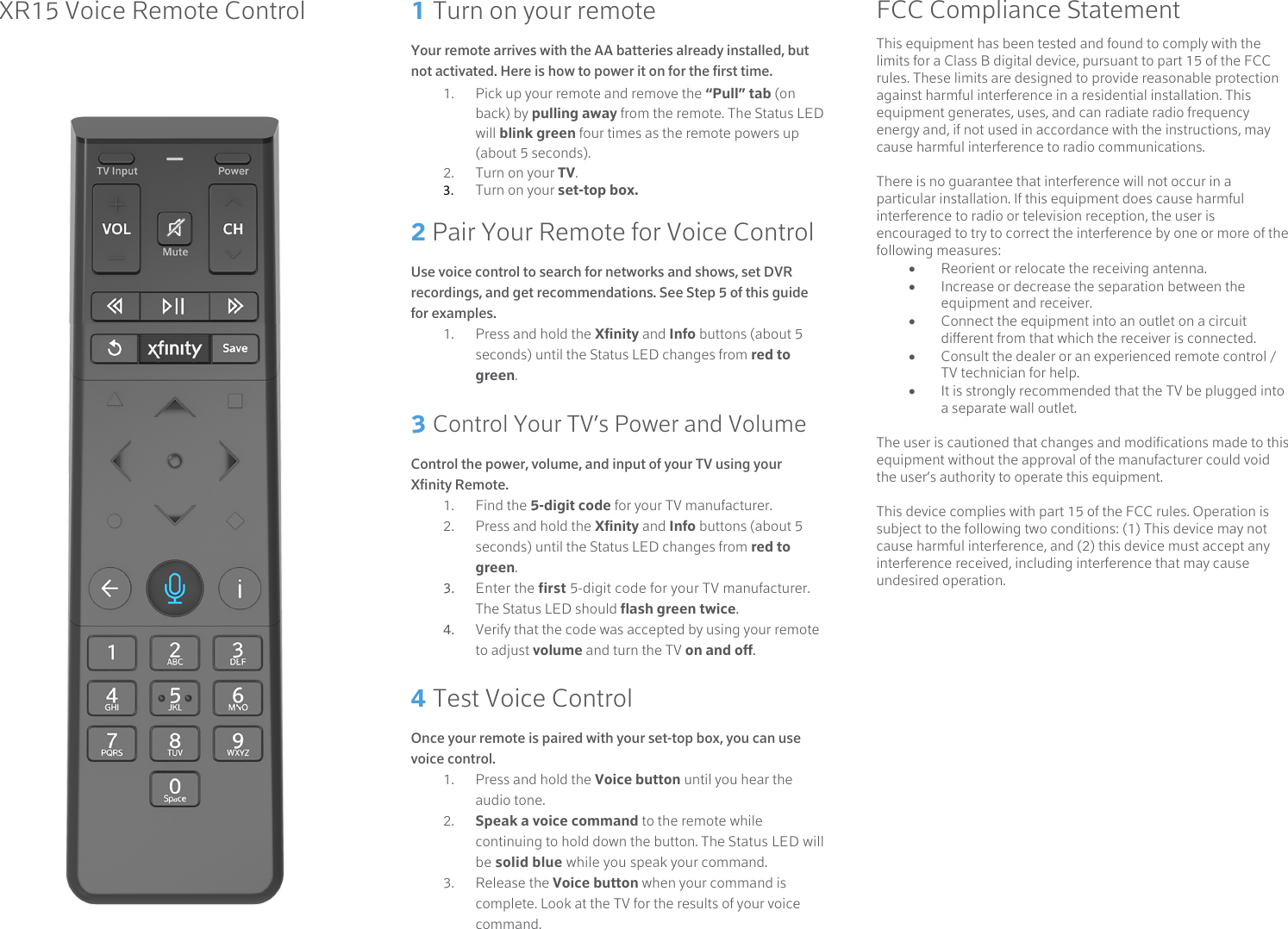 Comcast Remote Control User Manual Xr15 Ug